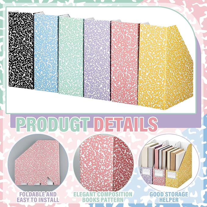 6 Set Composition Book Cardboard Magazine Holders Set Classroom File Folders - Image 4