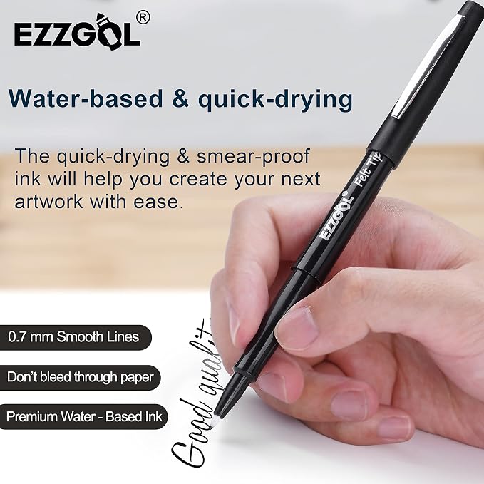 Ezzgol Black Felt Tip Pens, 30 Pack, 0.7mm Premium Medium Fine Point, Felt Tip - Image 3
