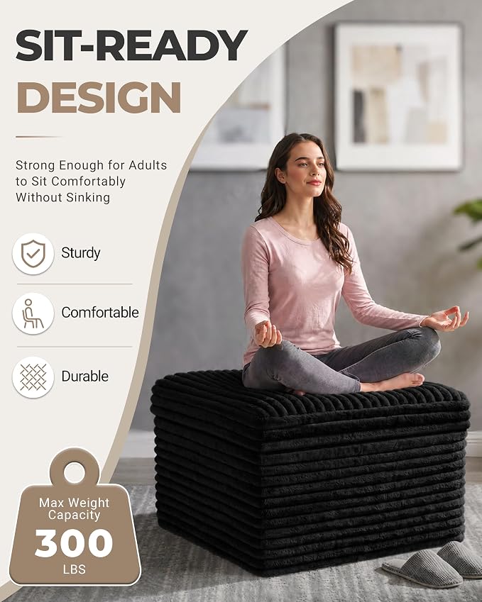 23.6in Pouf Ottoman, Corduroy Ottoman Foot Rest - Image 3