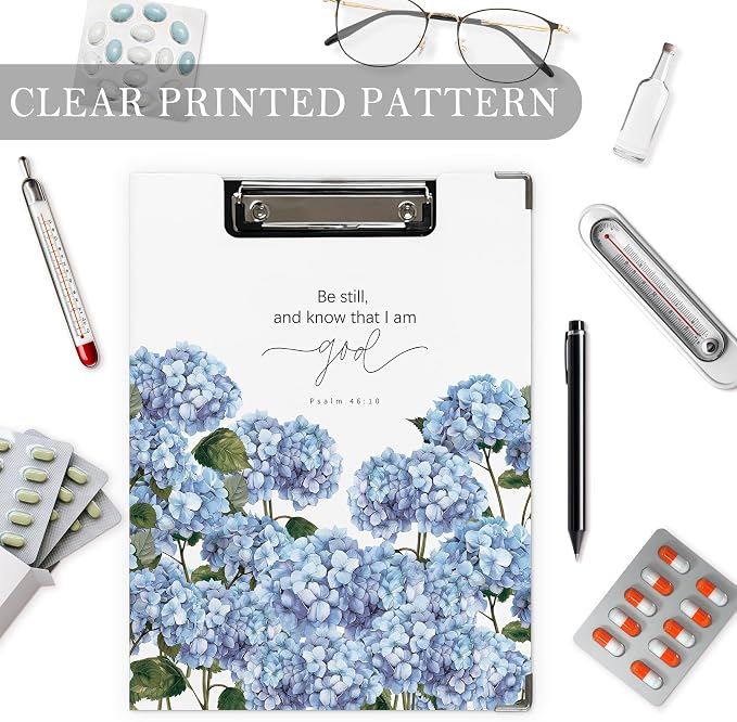 Christian Blue Hydrangeas Clipboard, Be Still and Know that I Am God Bible - Image 3