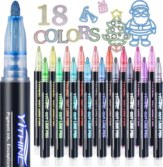 Outline Markers, 18 Metallic Shimmer Glitter Gel Pens, Tween Teen Girl Gifts by YITHINC