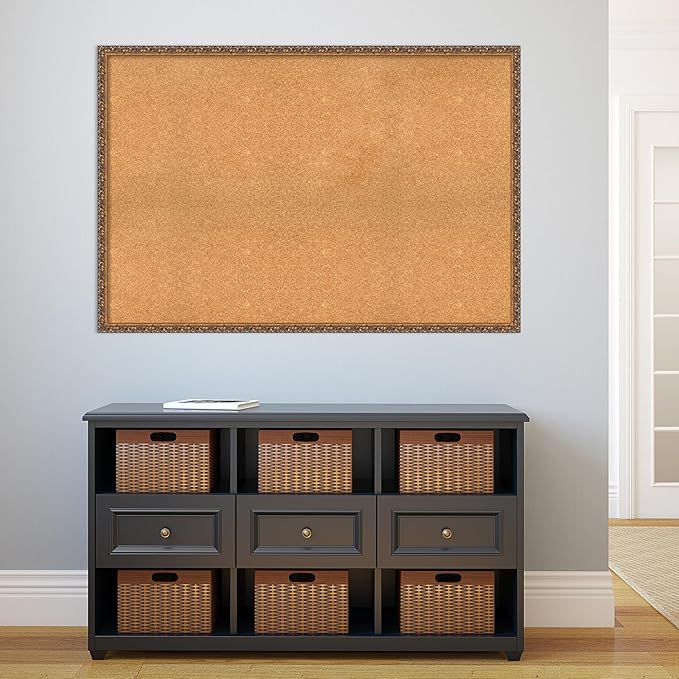 Amanti Art Natural Cork Board for Wall, 34x50 Vision Board with Bronze Frame, Oversize Corkboard Office Decor for Home Organization, Traditional Corkboard Pinboard to Display Items for Home-DeskLoop Office