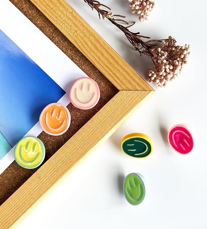 24 Smiley Face Decorative Push Pins, Cute Bulletin Board Push Pins, Thumbtacks - Image 7