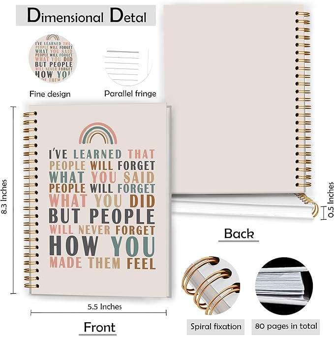 Maya Angelou Quotes Notebook, Motivational Journal, Inspirational Notebooks for Women, People Will Never Forget How You Made Them Feel Spiral Notebooks 5.5x8.3 Inch