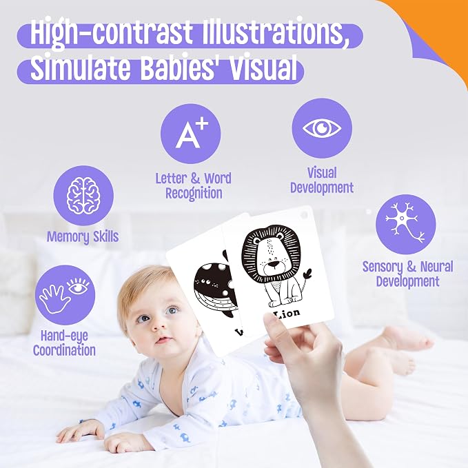 52 PCS Baby Visual Stimulus Cards, Double-Sided High Contrast Black and White - Image 5