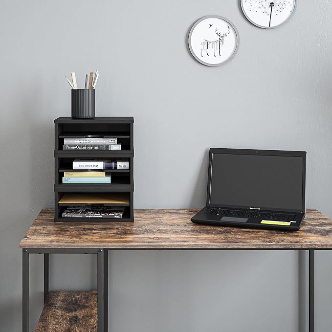Ballucci File Organizer, 2-Tier Document Paper Sorter, Stackable Wood Desk - Image 7