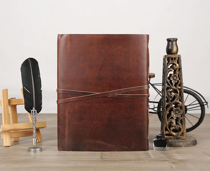 Leather Journal with Deckle Edge Paper 8x6 inch and Vintage Key | Handmade - Image 8