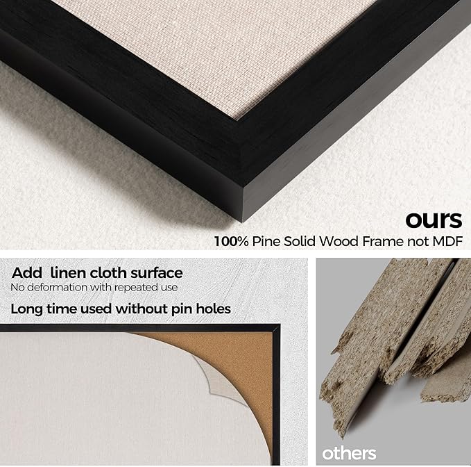 Fun Memories Cork Board Bulletin Board for Office, 24" x 36" Pine Wooden Framed Corkboard, Wall Mounted Notice Pin Board for School Home & Office, Black-DeskLoop Office