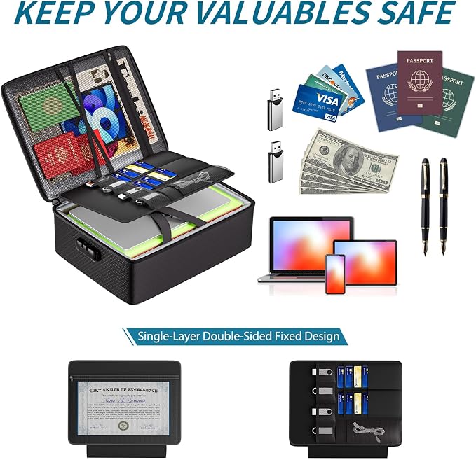 Fireproof Document Box with Lock, 16.3”×12.2”×4.9” | Hard Document Organizer - Image 4