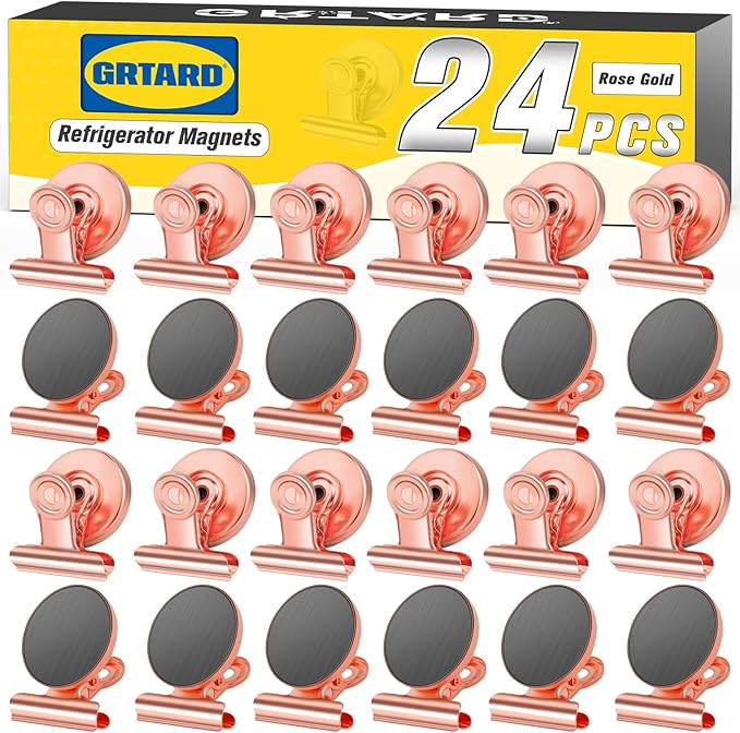Grtard 24pack Rose Gold Magnetic Clips, Strong No-Scratch Refrigerator Magnets by Grtard