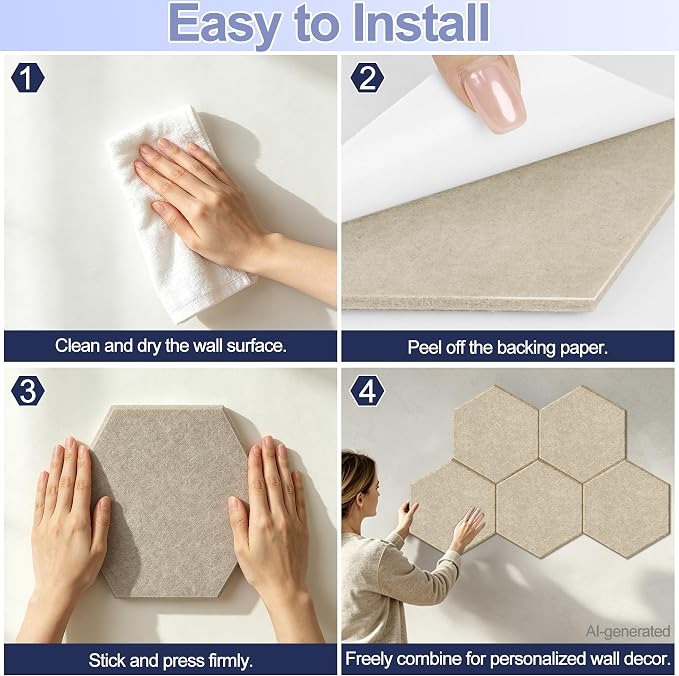 8PCS Hexagon Cork Board Tiles, Self-Adhesive Felt Bulletin - Image 5