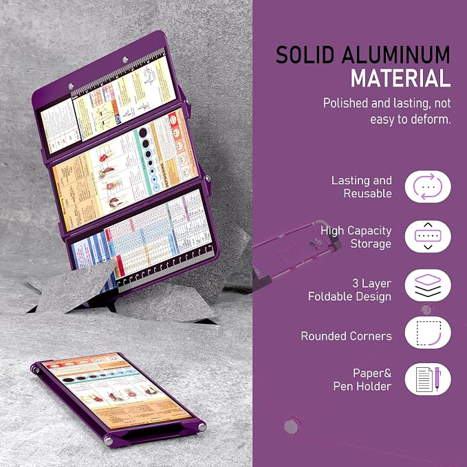 Nursing Clipboard Foldable w/Nursing Edition Cheat Charts, 3 Layers Aluminum - Image 3