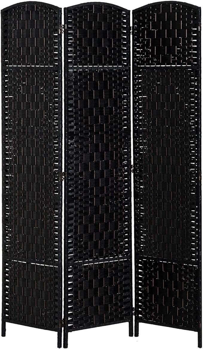 HOMCOM Room Divider, 3 Panel Folding Privacy Screen, 6FT Tall Portable Wicker Weave Partition Wall Divider for Bedroom, Home Office, Black-DeskLoop Office