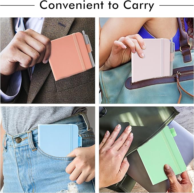 feela 6 Pack Pocket Small Notebooks Bulk, Mini Cute Memo Notepads Hardcover College Ruled Lined Journals with Pen Holder for Women Girls Office School, with 6 Black Pens, 3.5”x 5.5”, A6, Pastel Colors-DeskLoop Office