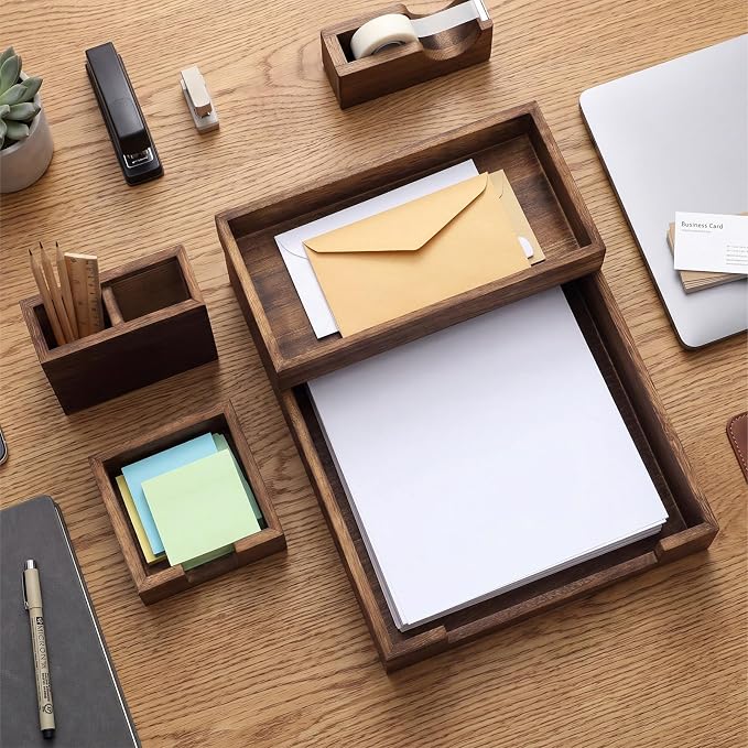 4 Pack Wood Office Supplies Desk Organizer Set - Image 4