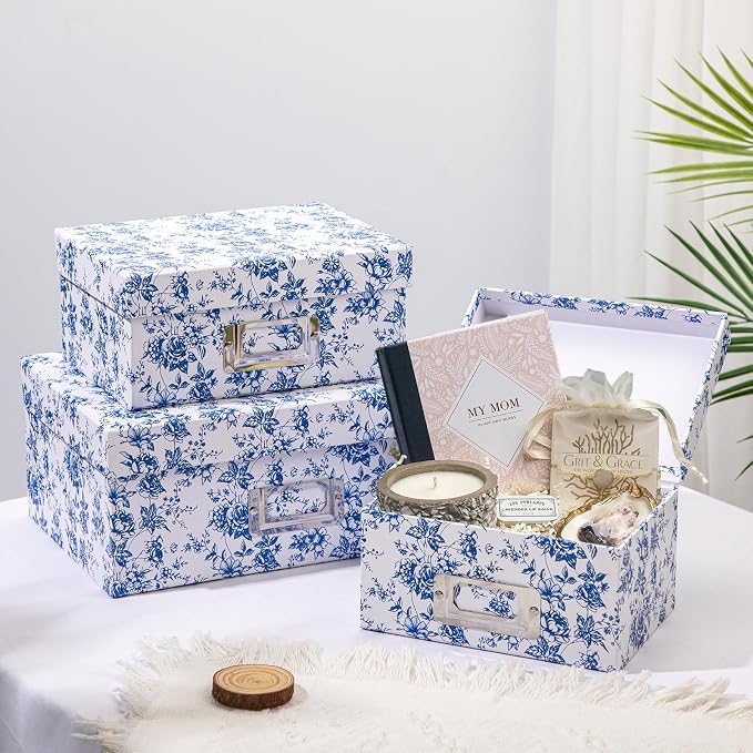 Briful Blue White Floral Nested Decorative Storage Boxes - Image 3