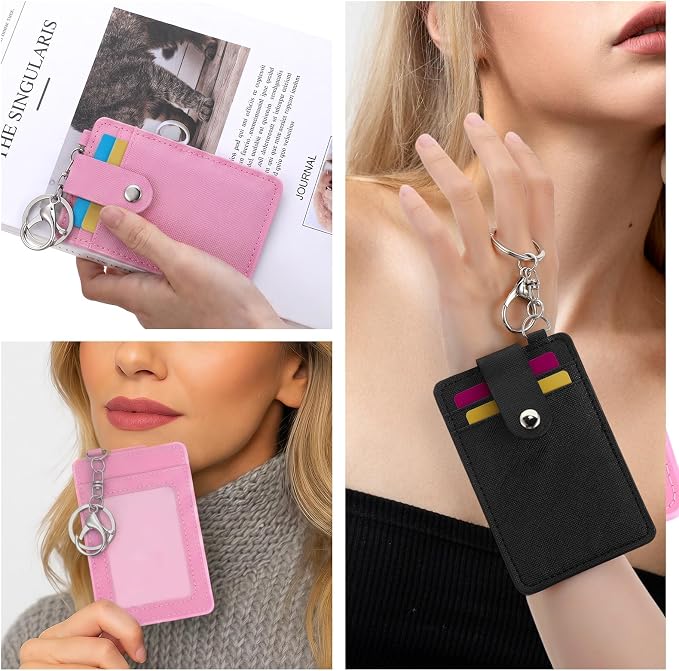 2 Pcs Slim Keychain Card Holder, PU Leather Back/Front Pocket Wallet Keychain - Image 7