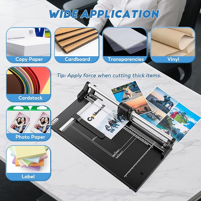 CGOLDENWALL A4 Rotary Paper Trimmer, 12 Sheets, w/Extra Blade & Gloves, for Cardstock Photo, Heavy Duty Paper Cutter for Offices Schools Crafts (14.9 Inch Cut Length)-DeskLoop Office