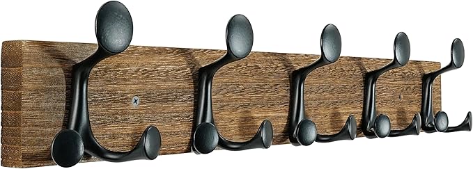 SKOLOO 24-Inch Wood Burnt Coat Rack Wall Mount with 5 Triple Hooks - Ideal for Family Entrances, Classrooms, and Pet Supplies Storage - Perfect Coat Hooks for Wall-DeskLoop Office