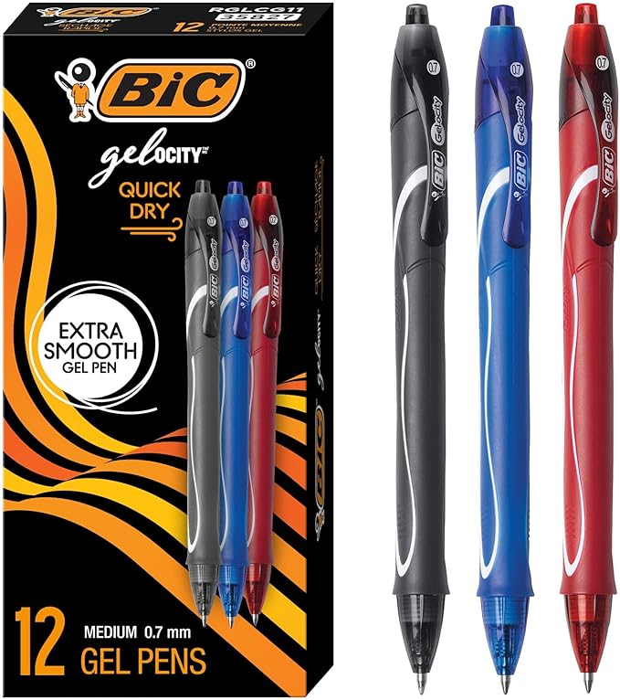 BIC Gelocity Quick Dry Assorted Colors Gel Pens, Medium Point, 12-Count Pack by BIC