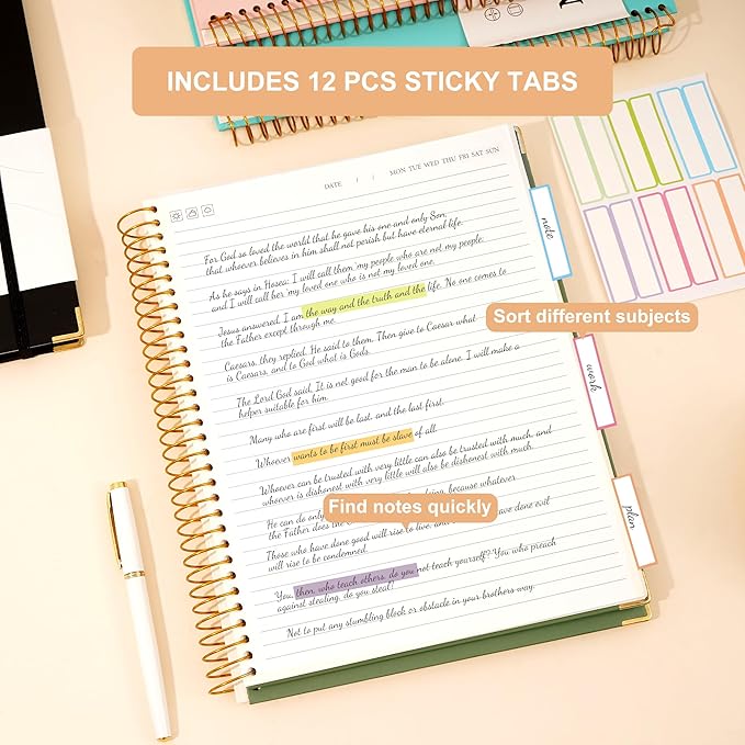 Large Spiral Notebook College Ruled with Tab Stickers A4 Notebooks for School Supplies Hardcover Spiral Notebook 8.5 x 11 Journal Note Book for Work Note Taking Women Men Writing, 220 Pages, Green-DeskLoop Office