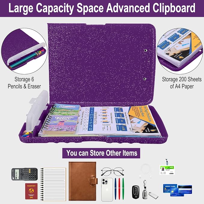 HWPRATO Glitter Clipboard with Storage, Clip Boards 8.5x11 with Pen Holder - Image 3