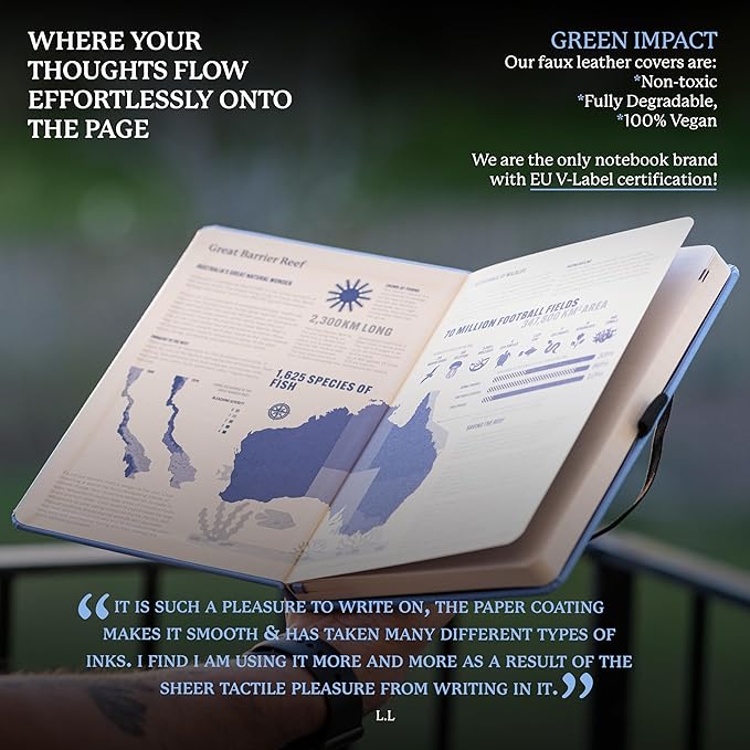 Dingbats* Earth Dotted Writing Journal Notebook A5 - Vegan Leather Hardcover - Ideal for Work, Travel - Pocket, Elastic Closure & Bookmark-DeskLoop Office