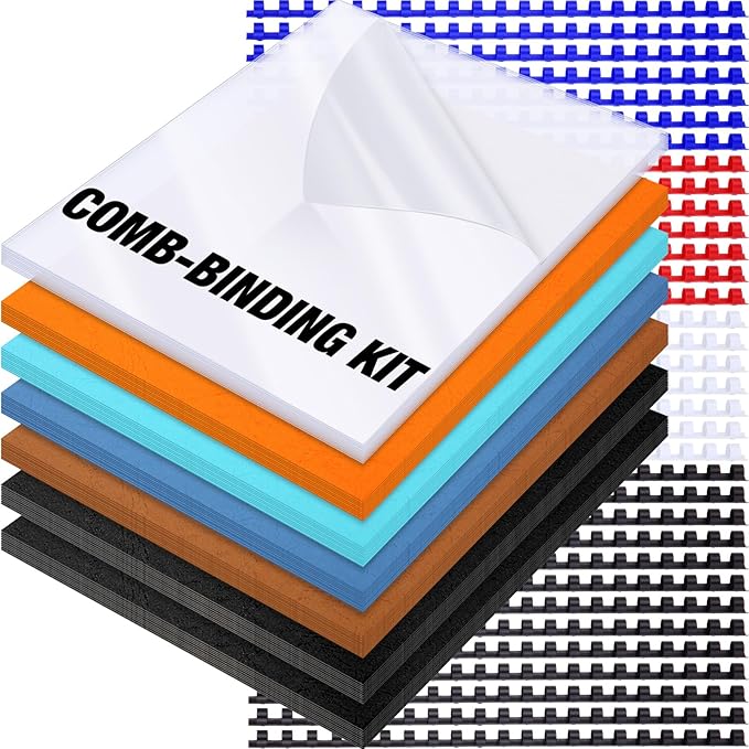 160 Pack Binding Covers and Combs kit 8.5x11 Inches Include 60 Pcs 12 mil Leather Texture Binding Cover 60 Pcs 8 mil Clear PET Presentation Covers 40 Pcs Binding Combs Letter Size(Vivid Color)-DeskLoop Office