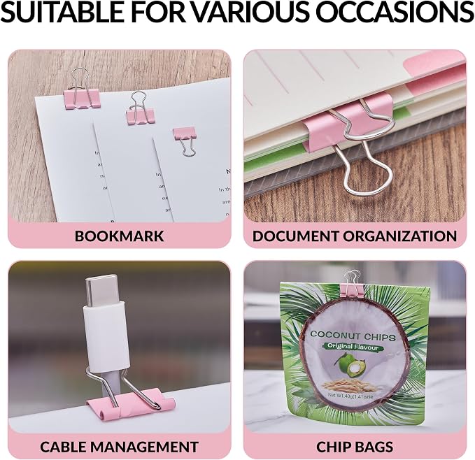 NEEWAY 100 Count Binder Clips Assorted Sizes, Paper Binder Clips, Metal Paper - Image 6