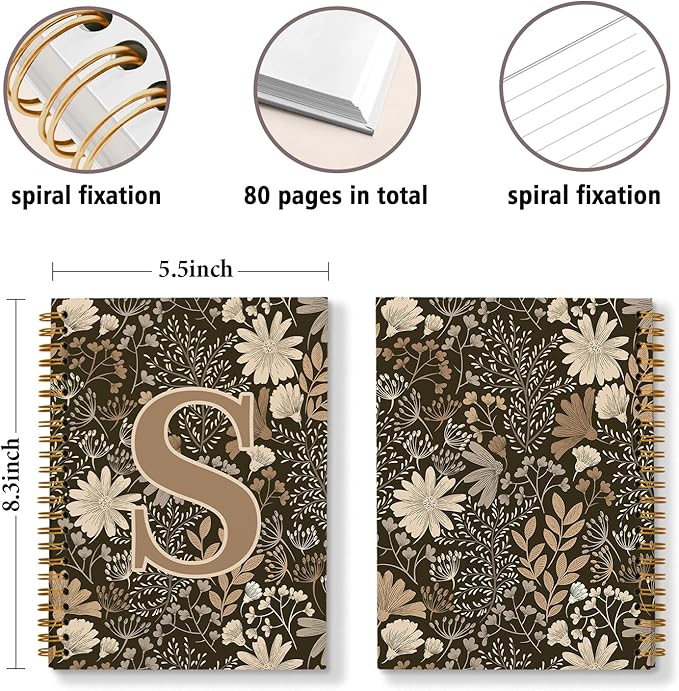 Initial S Personalized Journal Notebook, Boho Floral Journaling Notebooks for Women Girls, Costom Monogrammed Gifts for Women Mom Girls Friends, Letter Spiral Notebook, 5.5x8.3-DeskLoop Office
