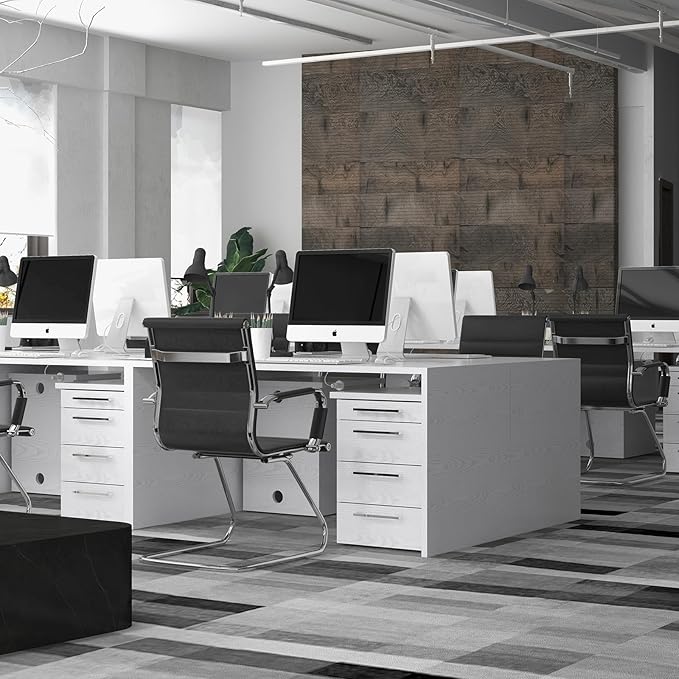 Black Office Desk Chair No Wheels Set of 4 PU Leather Computer Chairs Mid Back Guest Chairs for School Reception Conference Waiting Room, Black-DeskLoop Office