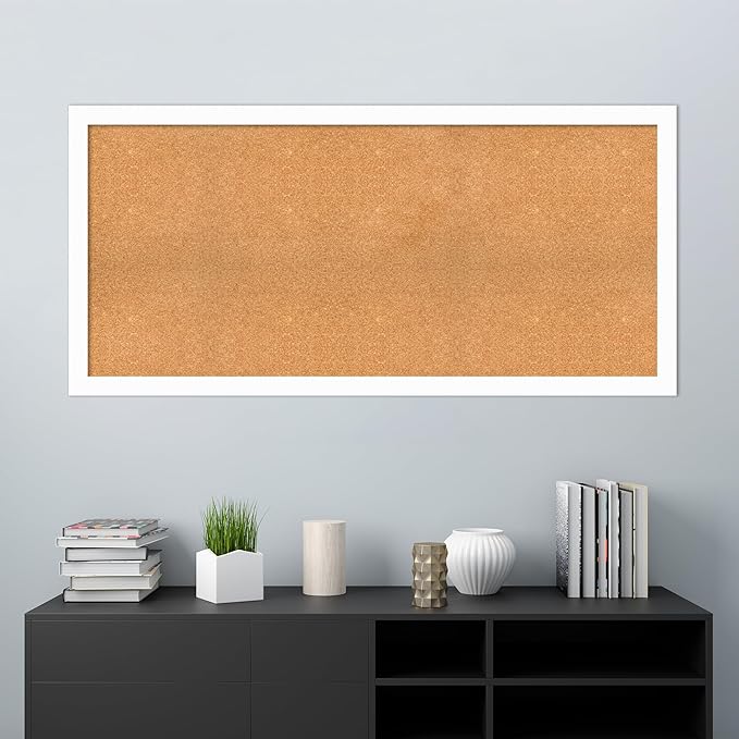 Amanti Art Natural Cork Board for Wall, 29x61 Vision Board with White Frame, Oversize Corkboard Office Decor for Home Organization, Casual Corkboard Pinboard to Display Items for Home Organization in-DeskLoop Office