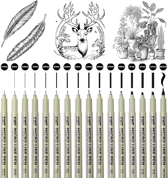 16pcs Fineliner Micro Drawing Art Pens, Black Waterproof Pigment Ink Set for Artists, Sketching, Manga, Watercolor, Calligraphy, and Detail Outlining Archival Quality Inking Markers-DeskLoop Office