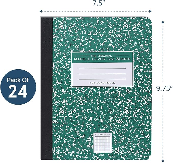ROARING SPRING Hard Cover Composition Notebook, 24 Pack, 9.75″ x 7.5″, 5x5 Grid - Image 3