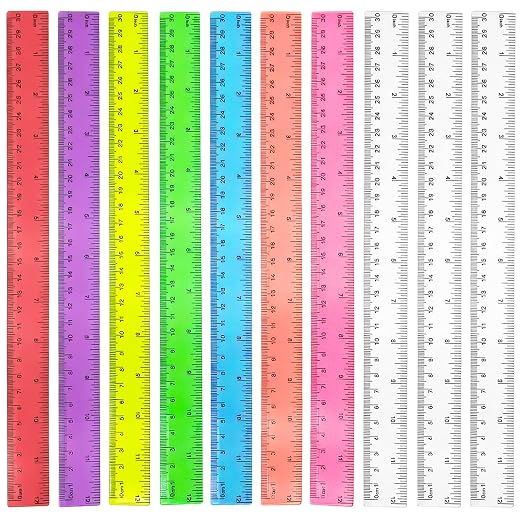 10 Pack Assorted Color Clear Plastic Rulers, 12 Inch/30 cm Transparent Ruler by Unknown