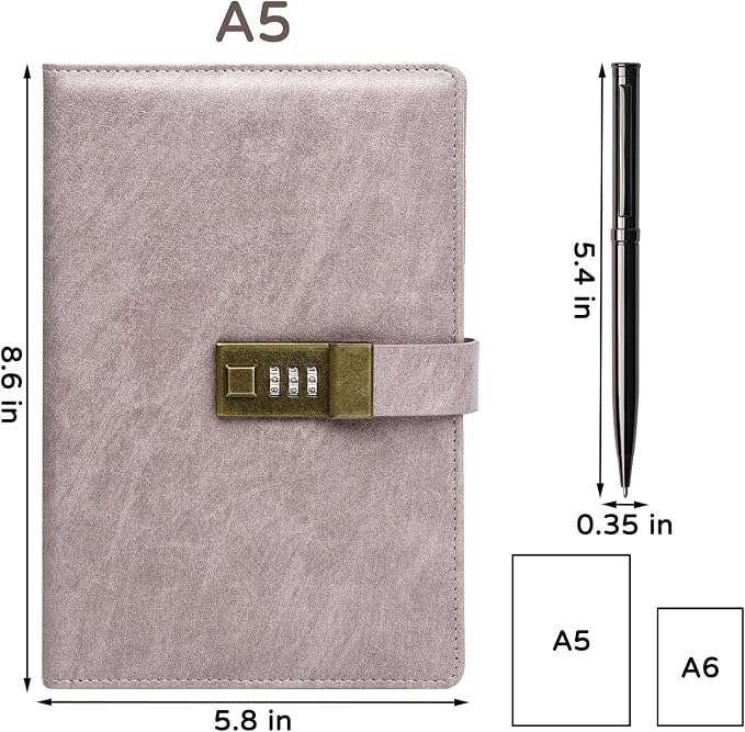 WEMATE Diary with Lock, A5 PU Leather Journal with Lock 240 Pages, Vintage - Image 2