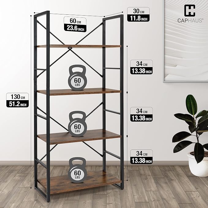 CAPHAUS 4 Tier Bookshelf, 24 Inch Width Free Standing Shelf, Bookcase Shelf - Image 3