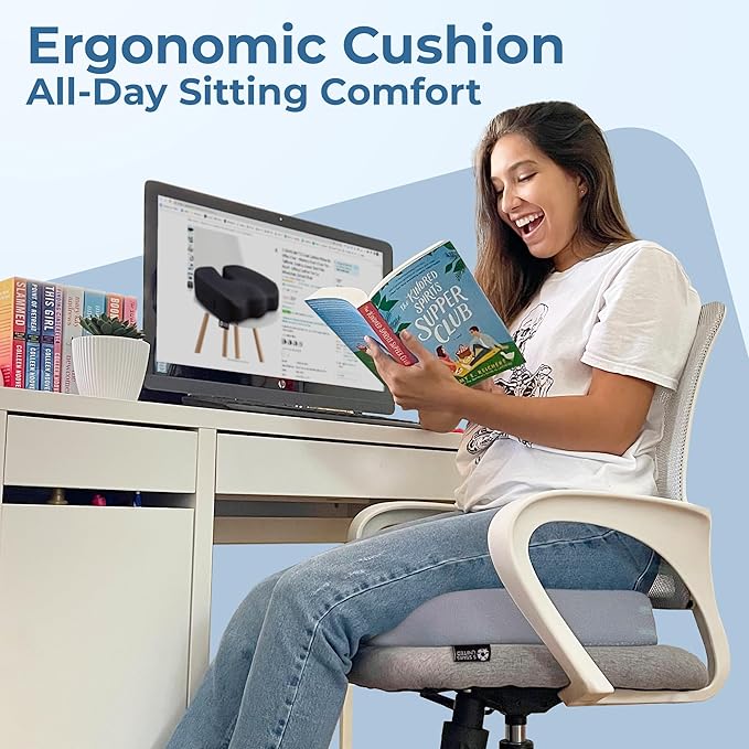 5 STARS UNITED Seat Cushion for Tailbone Pain Relief – Large Memory Foam Lifting Pillow for Coccyx, Hip, Sciatica & Post-Surgery Recovery – Wheelchair, Car, Desk, Gaming & Office Chairs, Light Gray-DeskLoop Office