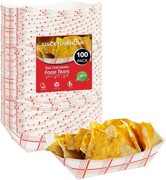Extra Small Paper Food Boats – 0.5 lb Disposable Red & White Checkered Paper by StockYourHome
