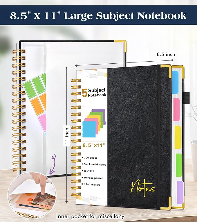 Spiral Notebook Journal with Removable Dividers Tabs, 300 Pages Hardcover - Image 4
