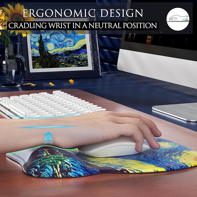 MROCO Ergonomic Mouse Pad with Gel Wrist Rest, 9.4 x 8.1 in, Starry Night | - Image 5