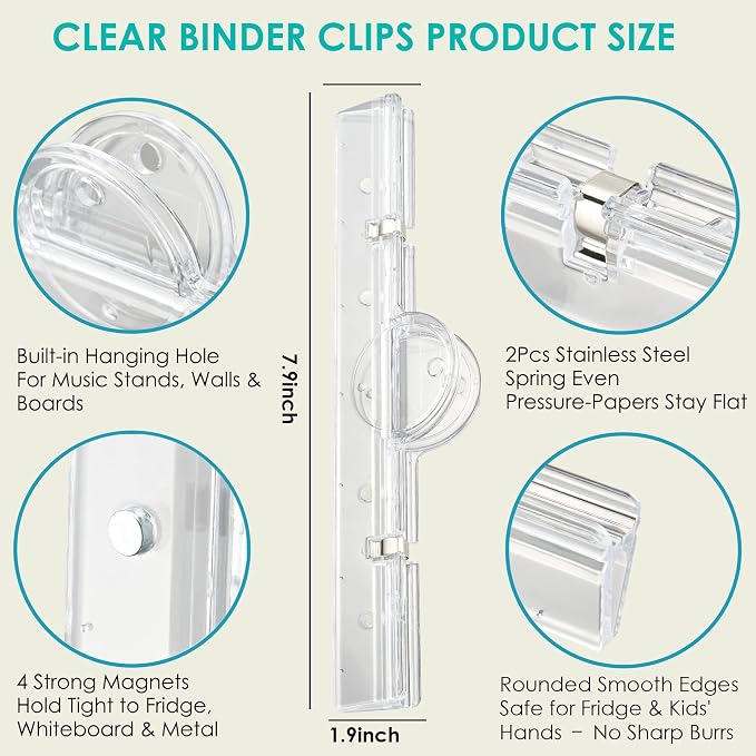 Large Magnetic Binder Clips, Extra Strong 7.9" Paper Clamps, Transparent | - Image 6