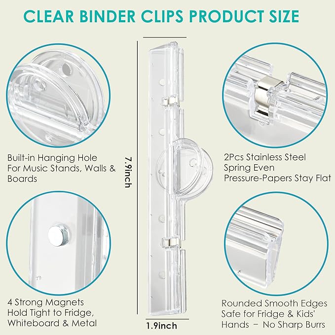 Large Magnetic Binder Clips, Extra Strong 7.9" Paper Clamps, Transparent | - Image 7