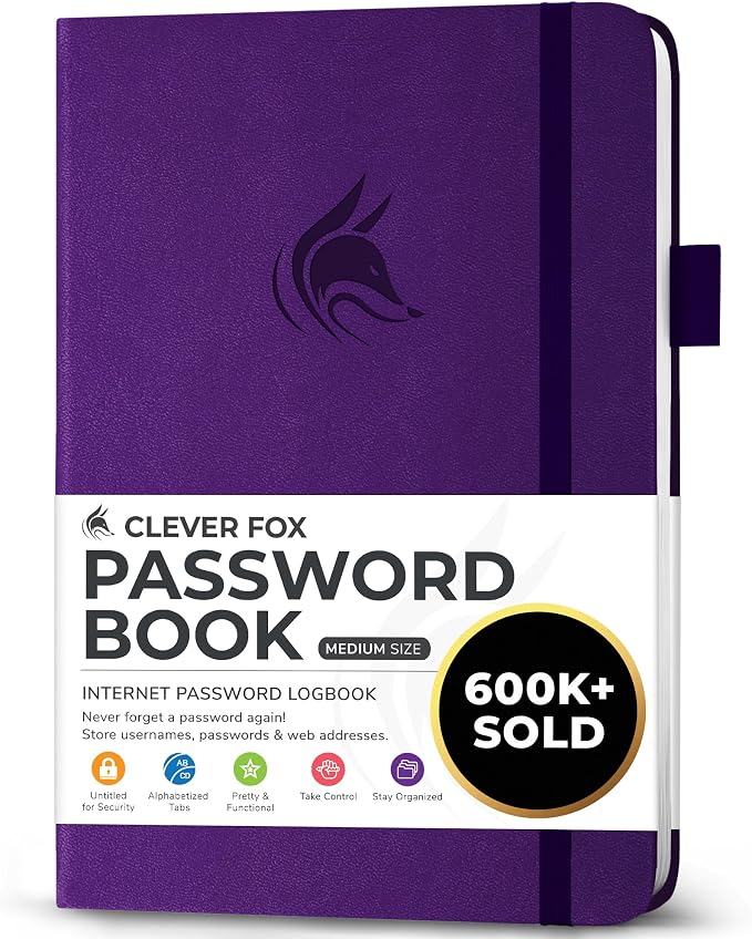 Clever Fox Password Book with alphabetical tabs. Internet Address Organizer by CleverFox