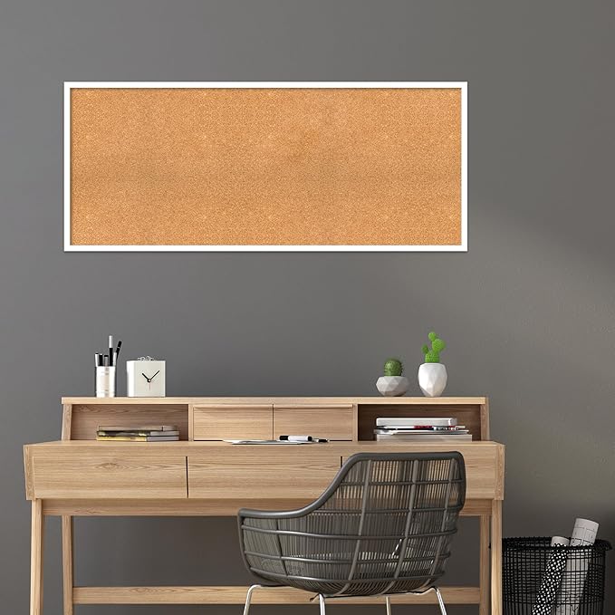 Amanti Art Natural Cork Board for Wall, 23x55 Vision Board with White Frame, Oversize Corkboard Office Decor for Home Organization, Modern Corkboard Pinboard to Display Items for Home Organization in-DeskLoop Office
