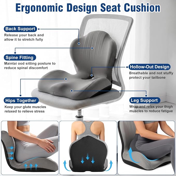 Car Seat Cushion with Lumbar Support Pillow, Memory Foam Office Chair Cushion - Image 4