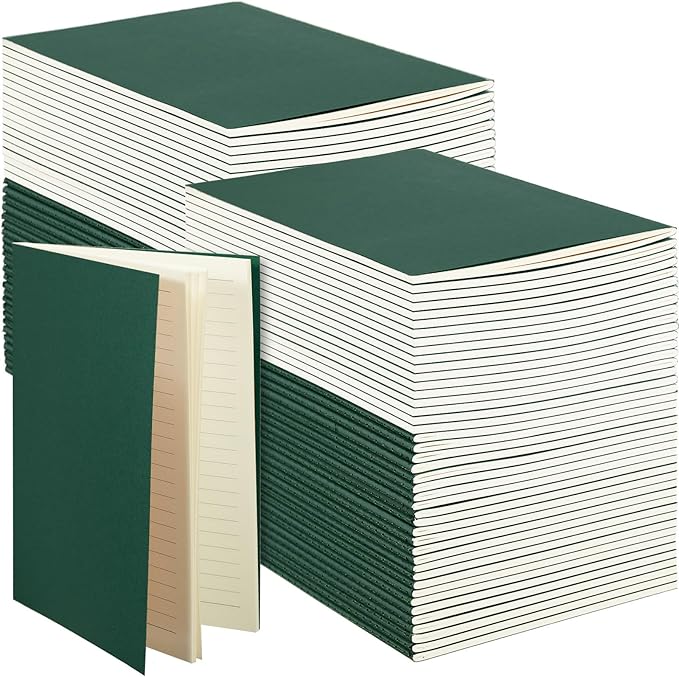 100 Pcs Kraft Notebook Journals 5.5 Inch x 8.3 Inch A5 Softcover Notebooks Bulk for Writing Sketch Office Notepad with 60 Pages 30 Sheets (Green,Lined)-DeskLoop Office
