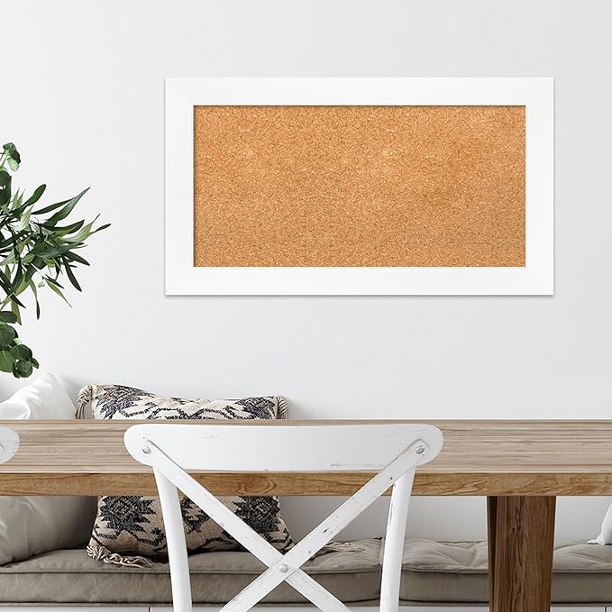 Amanti Art Natural Cork Board for Wall, 15x27 Vision Board with White Frame, Small Corkboard Office Decor for Home Organization, Modern Corkboard Pinboard to Display Items for Home Organization in-DeskLoop Office