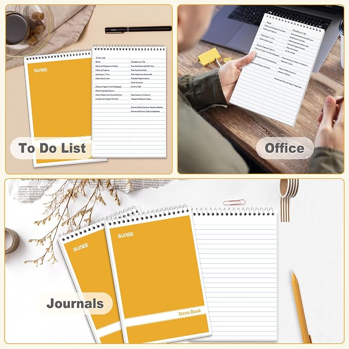 SUNEE 2 Pack Steno Pads 6x9, Gregg Rule, 60 Sheets, Spiral Notebook 6x9 - Image 5