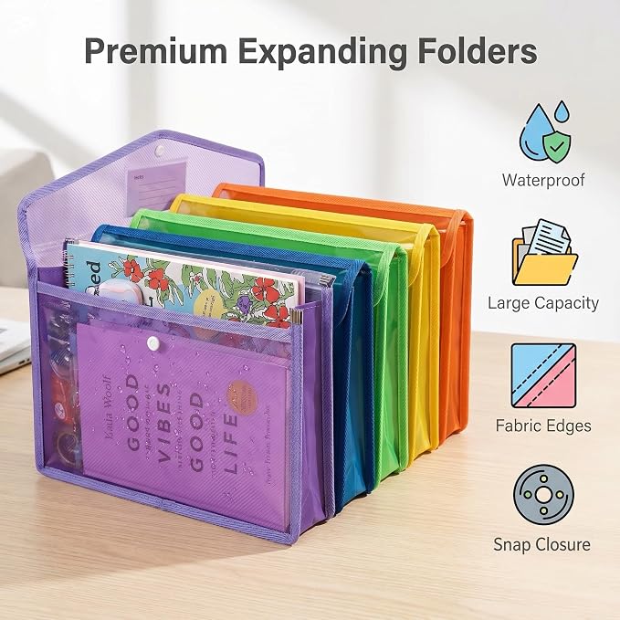 7 Pack Plastic Expanding File Folders - Image 2